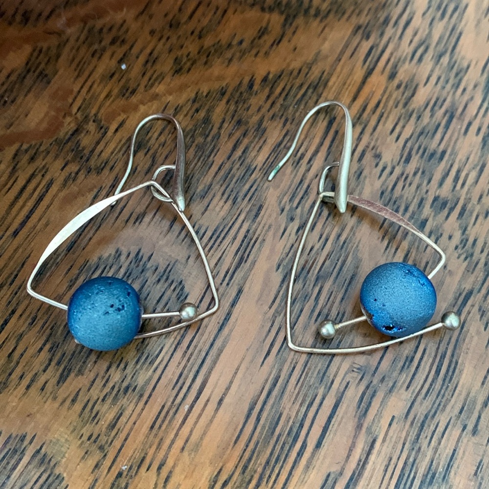 Gold Plated Druzy Dangle Earrings w/ Titanium Finish